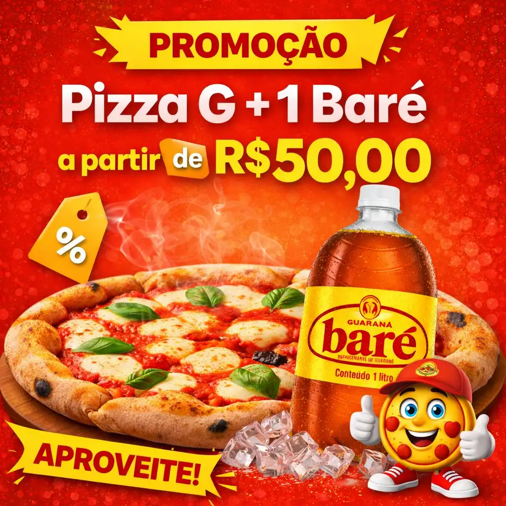 Promoção Especial! Peça Pizza tamanho G e leve + 1 Baré de 1 litro para acompanhar! Sabor, qualidade e aquele refrigerante amazônico que todo mundo ama. Aproveite enquanto dura!